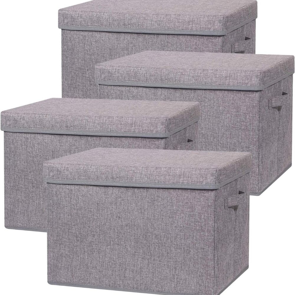 4 Pack Large Foldable Storage Box Cloth Organizers with‎ Lids 16.5 Lx11.8 W